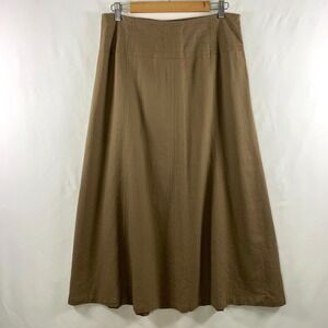 Quiet Luxury Linen Blend Maxi Skirt Size 10 Brown Minimalist Coastal Flowy Lined